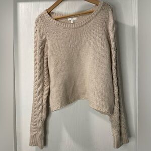 B.P. Crew Neck Sweater with Cable Knit on arms in Blush Pink Cream. Size M